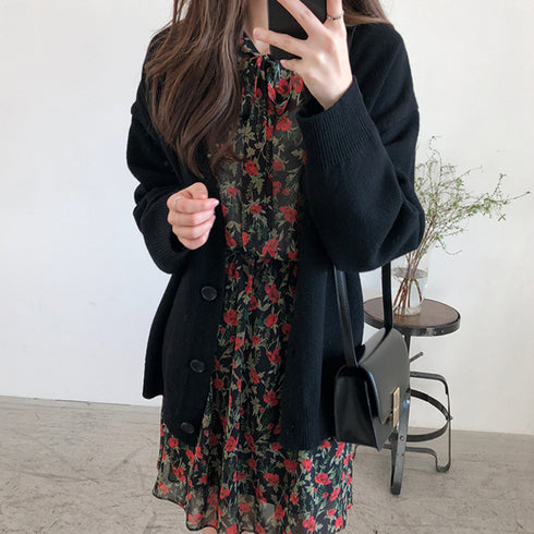 ニットカーディガン レディース アウター 秋冬新作 韓国風ニットトップス Vネック 着やせ羽織り 大人女性秋コーデ ゆったりニットアウター無地 オフィスカジュアル 80MEIREN-002