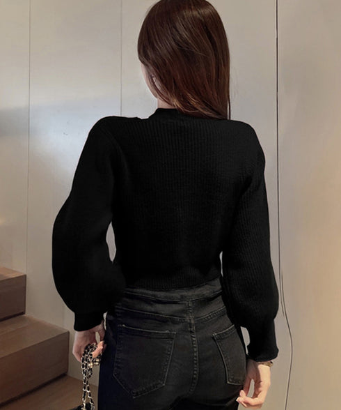ショート丈 ニットトップスレディース秋冬 大人可愛い ニットソー長袖 セクシー リブニット オフショルダー 韓国ファッション 肩開きトップス ホルターネックニット 80MEIREN-010