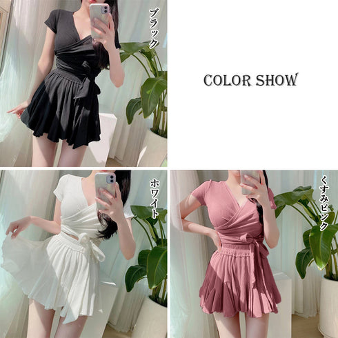 セパレート水着 カシュクール風上下セット レディース セクシー水着ビキニ 2点セット ハイウエスト 露出控え目 ママ水着 体型カバー スイムウェア夏 海水浴韓国風 80MIAOMIAO-004