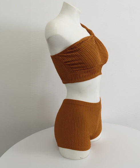 レディース 水着3点セット 盛れるみずぎ ワンショルダー水着 ビキニ 総柄パレオ ショートパンツ セクシー セパレート水着 巻きスカート スイムウェアビスチェ水着 80MIAOMIAO-006