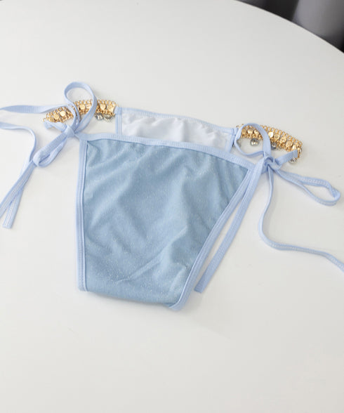 ビキニ セクシー水着3点セットレディース クロスビキニ パレオ付き ホルターネック ビーチウェア おしゃれ ビジュー付き水着 大人可愛い リボン紐ビキニ 海プール 80MIAOMIAO-008