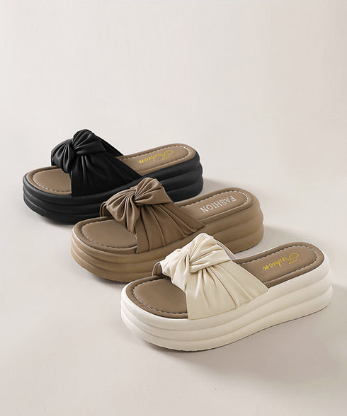 リボン厚底サンダル レディース 美脚夏靴 ボリュームソール ねじりサンダル 履きやすいサマーサンダル 軽量 コンフォートきれいめサンダル 韓国風 ビーチサンダル海 80MOJUX-001