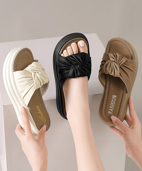 リボン厚底サンダル レディース 美脚夏靴 ボリュームソール ねじりサンダル 履きやすいサマーサンダル 軽量 コンフォートきれいめサンダル 韓国風 ビーチサンダル海 80MOJUX-001