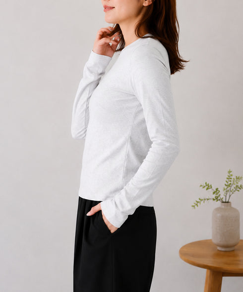 長袖Tシャツレディース無地ロンTインナー 柔らかいクルーネックカットソー ベーシックコットンロンT伸縮性抜群重ね着インナー定番シンプルtシャツ春秋冬着回しトップス 80MXX-001