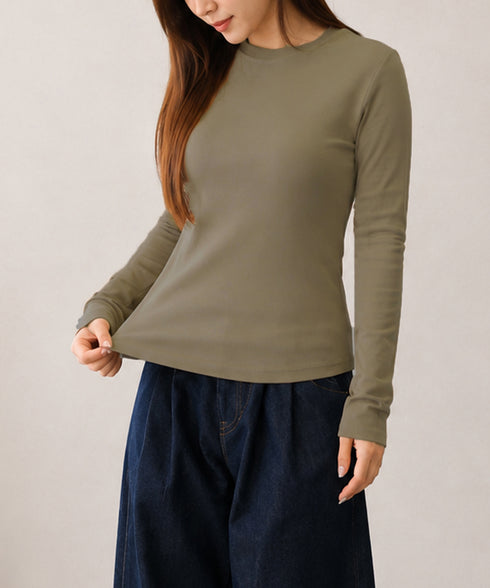 長袖Tシャツレディース無地ロンTインナー 柔らかいクルーネックカットソー ベーシックコットンロンT伸縮性抜群重ね着インナー定番シンプルtシャツ春秋冬着回しトップス 80MXX-001