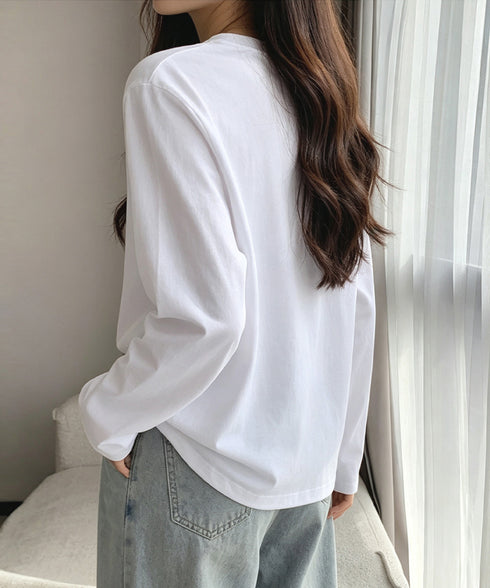 長袖TシャツカットソークルーネックロンT レディース韓国風カットソー 重ね着インナー 万能トップス 定番無地tシャツ着回し シンプル 春秋服 コットンプルオーバー 80MXX-002