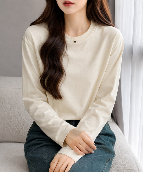 長袖TシャツカットソークルーネックロンT レディース韓国風カットソー 重ね着インナー 万能トップス 定番無地tシャツ着回し シンプル 春秋服 コットンプルオーバー 80MXX-002