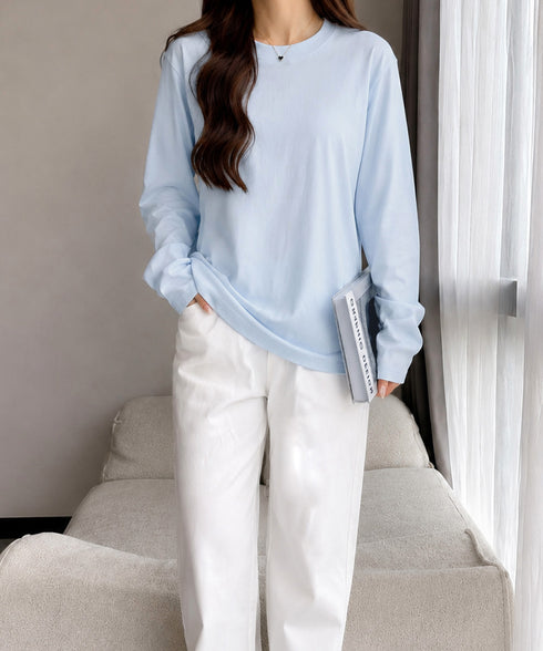 長袖TシャツカットソークルーネックロンT レディース韓国風カットソー 重ね着インナー 万能トップス 定番無地tシャツ着回し シンプル 春秋服 コットンプルオーバー 80MXX-002