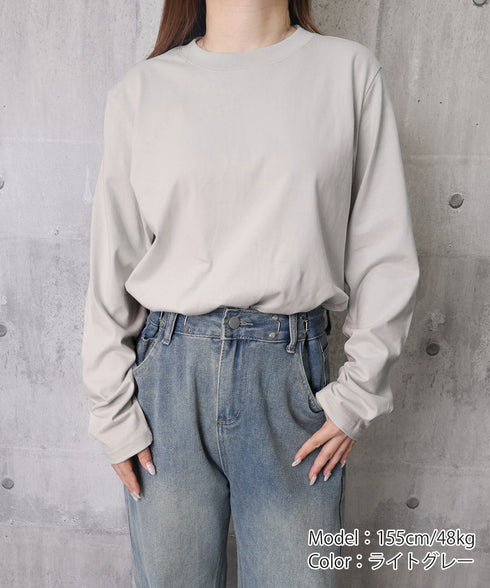 長袖TシャツカットソークルーネックロンT レディース韓国風カットソー 重ね着インナー 万能トップス 定番無地tシャツ着回し シンプル 春秋服 コットンプルオーバー 80MXX-002