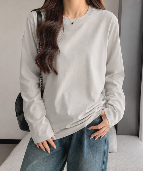 長袖TシャツカットソークルーネックロンT レディース韓国風カットソー 重ね着インナー 万能トップス 定番無地tシャツ着回し シンプル 春秋服 コットンプルオーバー 80MXX-002