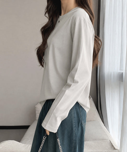 長袖TシャツカットソークルーネックロンT レディース韓国風カットソー 重ね着インナー 万能トップス 定番無地tシャツ着回し シンプル 春秋服 コットンプルオーバー 80MXX-002