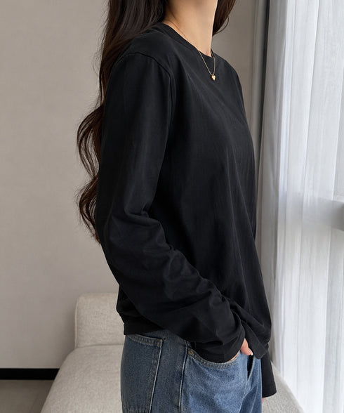 長袖TシャツカットソークルーネックロンT レディース韓国風カットソー 重ね着インナー 万能トップス 定番無地tシャツ着回し シンプル 春秋服 コットンプルオーバー 80MXX-002