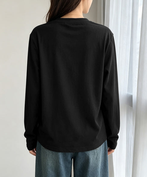 長袖TシャツカットソークルーネックロンT レディース韓国風カットソー 重ね着インナー 万能トップス 定番無地tシャツ着回し シンプル 春秋服 コットンプルオーバー 80MXX-002