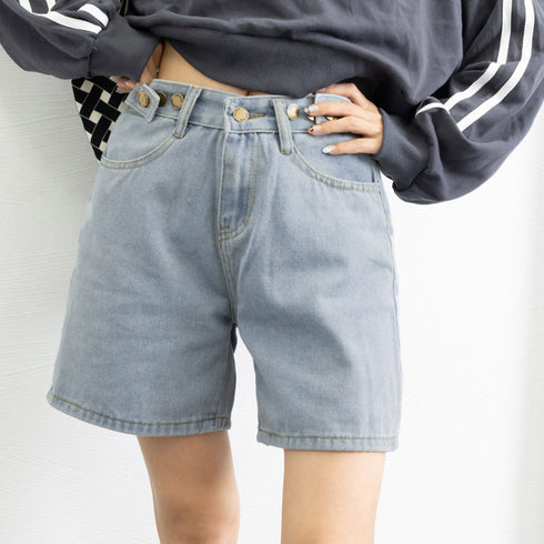 デニム ショートパンツ レディース韓国風 ハイウエスト ショーパン デニムワイドパンツ 春夏秋 ホットパンツ ゆったり ロールアップ 短パン カジュアル ボトムス 80NNYS-001