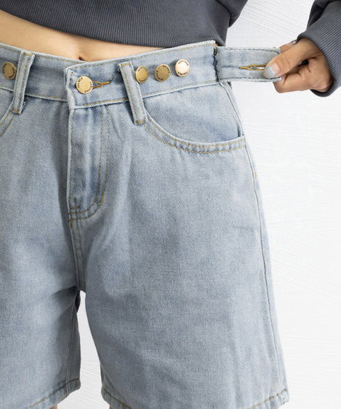 デニム ショートパンツ レディース韓国風 ハイウエスト ショーパン デニムワイドパンツ 春夏秋 ホットパンツ ゆったり ロールアップ 短パン カジュアル ボトムス 80NNYS-001