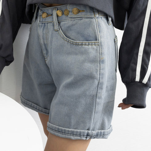 デニム ショートパンツ レディース韓国風 ハイウエスト ショーパン デニムワイドパンツ 春夏秋 ホットパンツ ゆったり ロールアップ 短パン カジュアル ボトムス 80NNYS-001