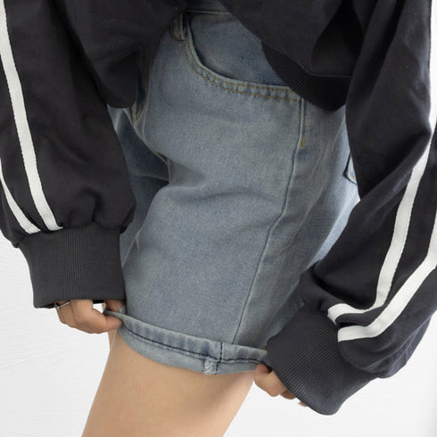 デニム ショートパンツ レディース韓国風 ハイウエスト ショーパン デニムワイドパンツ 春夏秋 ホットパンツ ゆったり ロールアップ 短パン カジュアル ボトムス 80NNYS-001