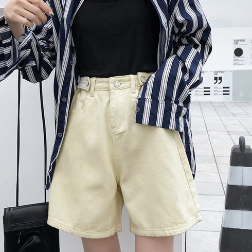 デニム ショートパンツ レディース韓国風 ハイウエスト ショーパン デニムワイドパンツ 春夏秋 ホットパンツ ゆったり ロールアップ 短パン カジュアル ボトムス 80NNYS-001