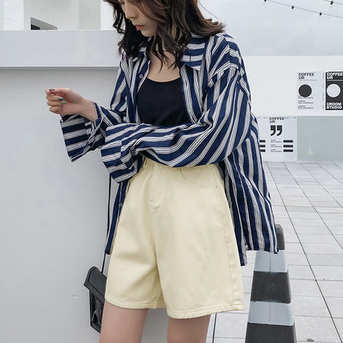 デニム ショートパンツ レディース韓国風 ハイウエスト ショーパン デニムワイドパンツ 春夏秋 ホットパンツ ゆったり ロールアップ 短パン カジュアル ボトムス 80NNYS-001