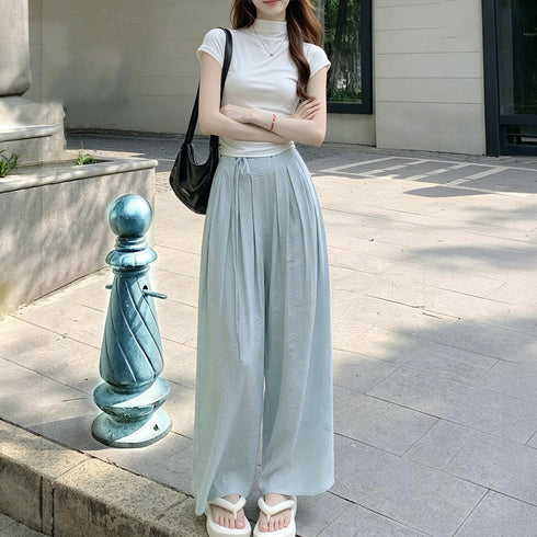 とろみパンツ レディース 綿麻スカンツ夏 ワイドパンツ 春夏秋 きれいめ ガウチョパンツ リネン ハイウエスト フレアパンツ 薄手 ロングパンツ ナチュラル 韓国 80OUML-001