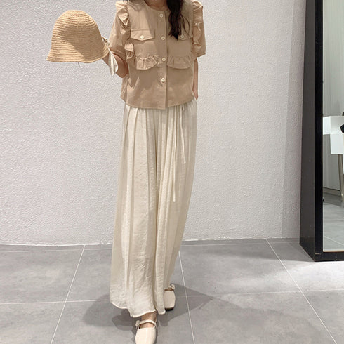 とろみパンツ レディース 綿麻スカンツ夏 ワイドパンツ 春夏秋 きれいめ ガウチョパンツ リネン ハイウエスト フレアパンツ 薄手 ロングパンツ ナチュラル 韓国 80OUML-001