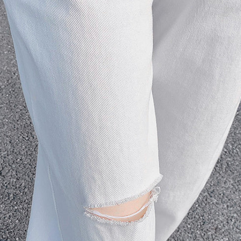 デニムストレートパンツ ダメージジーンス レディース ゆったり デニムワイドパンツ ハイウエスト ジーパン オシャレ カジュアルロングパンツ 脚長ボトムス 春秋夏 80PAISH-001