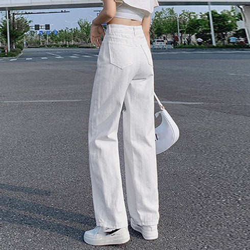 デニムストレートパンツ ダメージジーンス レディース ゆったり デニムワイドパンツ ハイウエスト ジーパン オシャレ カジュアルロングパンツ 脚長ボトムス 春秋夏 80PAISH-001