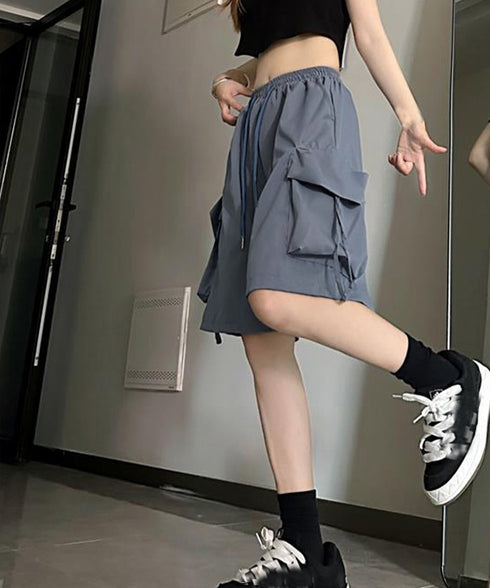 カーゴショートパンツ 5分丈ハーフパンツ レディース ハイウエスト半ズボン ゆったり 薄手短パン ウエストゴムジョガーパンツ カジュアルイージーパンツ 体型カバー 80PFA-001