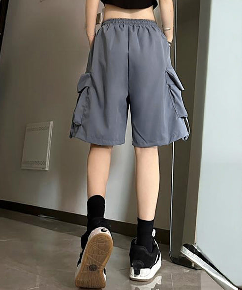 カーゴショートパンツ 5分丈ハーフパンツ レディース ハイウエスト半ズボン ゆったり 薄手短パン ウエストゴムジョガーパンツ カジュアルイージーパンツ 体型カバー 80PFA-001