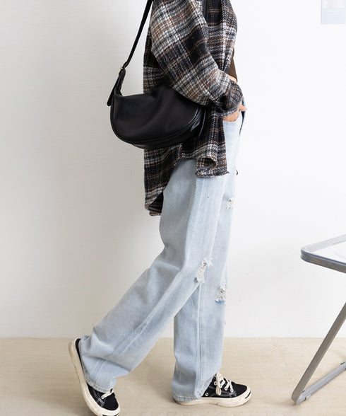ワイド デニムパンツ ダメージ加工脚長 ハイウエスト ストレートパンツ レディース おしゃれ カジュアル ジーパン 着やせ 春夏 ロングパンツ 韓国風 80PINC-002