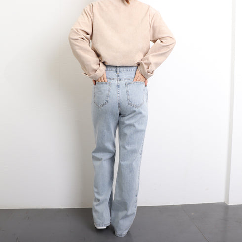 ストレートデニムパンツ ハイウエスト美脚 韓国風 レディース セミワイドパンツ カジュアル ジーンズ 着やせ オルチャン ストリート ボトムス お洒落 春秋夏 80PINC-003