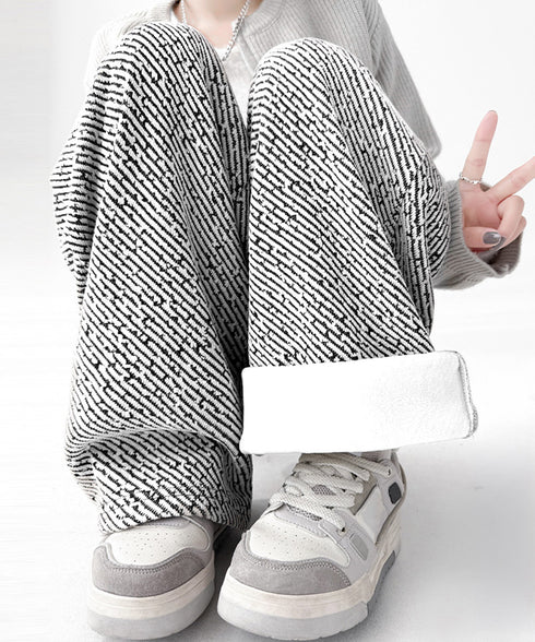 ワイドパンツ レディース イージーパンツ ハイウエストストレートパンツ 裏起毛ノーマル2タイプ ウエストゴム リラックスパンツ 着やせ 斜めストライプロングパンツ 80RTONG-002