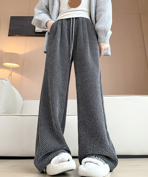 ワイドパンツ レディース イージーパンツ ハイウエストストレートパンツ 裏起毛ノーマル2タイプ ウエストゴム リラックスパンツ 着やせ 斜めストライプロングパンツ 80RTONG-002