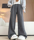 ワイドパンツ レディース イージーパンツ ハイウエストストレートパンツ 裏起毛ノーマル2タイプ ウエストゴム リラックスパンツ 着やせ 斜めストライプロングパンツ 80RTONG-002