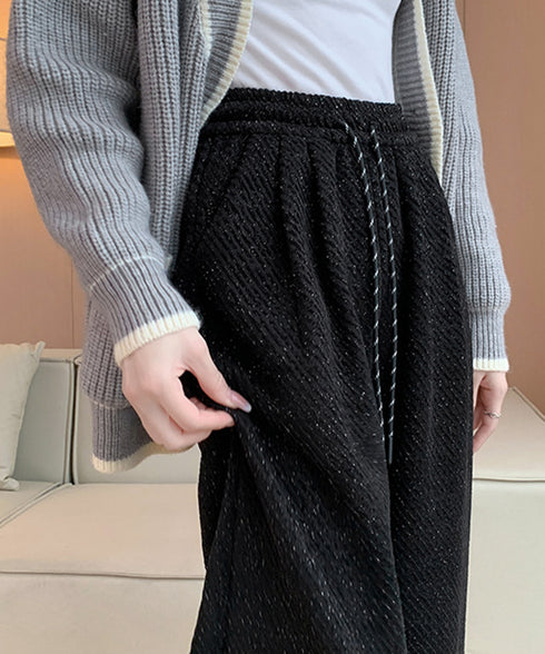 ワイドパンツ レディース イージーパンツ ハイウエストストレートパンツ 裏起毛ノーマル2タイプ ウエストゴム リラックスパンツ 着やせ 斜めストライプロングパンツ 80RTONG-002