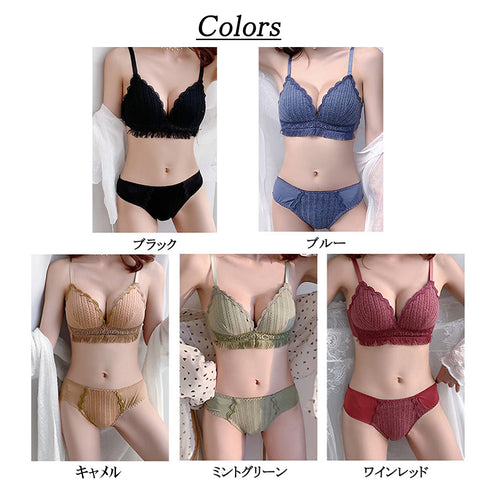 韓国ランジェリー 上下セット 大人可愛い ブラジャーショーツ セット ノンワイヤーブラ 谷間アップ 小胸盛れるブラ 安い ブラショーツセット セクシー美胸ブラ人気 80RUNK-001