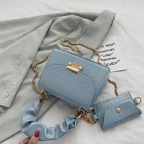クロコ型押しショルダーバッグ ポーチ付き レディース ミニ 2wayハンドバッグ 高みえ チェーンバッグ 韓国斜めがけバッグ 大人手提げバッグ 女性 肩掛けカバン 80SAIK-002