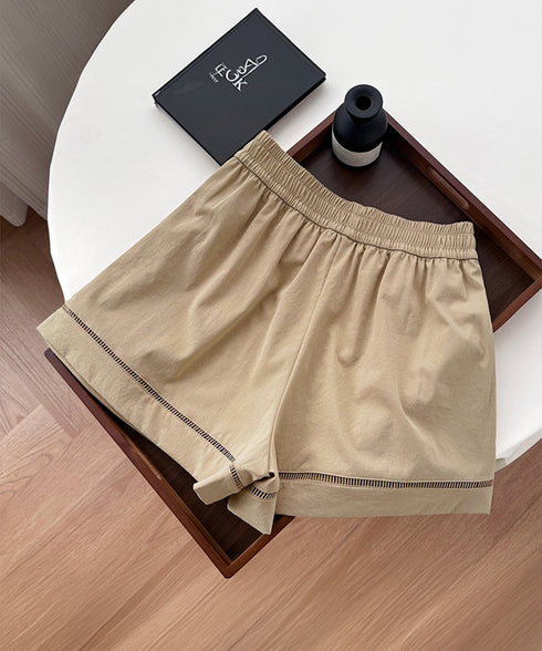 梯子レースショートパンツハーフパンツ夏服 レディース ハイウエスト短パン おしゃれ可愛い ゆったりショーパン ウエストゴムキュロットボトムスきれいめ 裾透かし彫り 80SANSHI-001