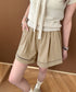 梯子レースショートパンツハーフパンツ夏服 レディース ハイウエスト短パン おしゃれ可愛い ゆったりショーパン ウエストゴムキュロットボトムスきれいめ 裾透かし彫り 80SANSHI-001