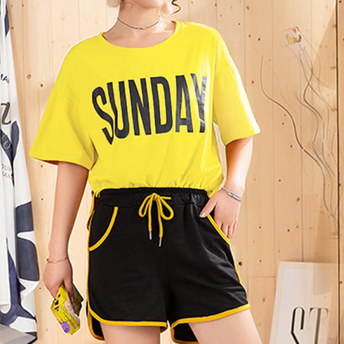 ルームウェア レディース ビッグロゴ 部屋着 おしゃれ レディース パジャマ 上下セット 春夏 セットアップ 半袖 ロゴtシャツ 短パン 寝間着 かわいい薄手 80SHENH-001