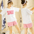 ルームウェア レディース ビッグロゴ 部屋着 おしゃれ レディース パジャマ 上下セット 春夏 セットアップ 半袖 ロゴtシャツ 短パン 寝間着 かわいい薄手 80SHENH-001