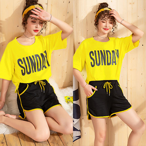 ルームウェア レディース ビッグロゴ 部屋着 おしゃれ レディース パジャマ 上下セット 春夏 セットアップ 半袖 ロゴtシャツ 短パン 寝間着 かわいい薄手 80SHENH-001