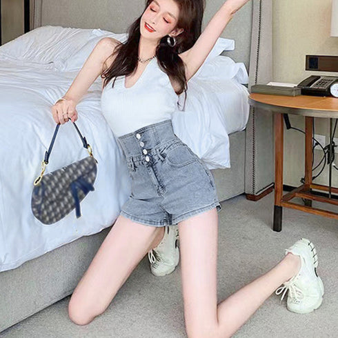 デニム ショートパンツ ハイウエスト美脚 レディース ホットパンツ 春夏 着やせ オシャレ 韓国風 デニム短パン スリム セクシー タイト ショーパン 脚長 80SHUT-002