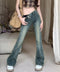 レトロ セミフレアデニムパンツレディース ジーパン ハイウエスト ヴィンテージパンツ 美脚脚長 ブーツカットデニム カジュアル 着やせ フロントラインロングパンツ 80SHUT-003