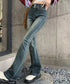 レトロ セミフレアデニムパンツレディース ジーパン ハイウエスト ヴィンテージパンツ 美脚脚長 ブーツカットデニム カジュアル 着やせ フロントラインロングパンツ 80SHUT-003
