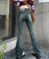 レトロ セミフレアデニムパンツレディース ジーパン ハイウエスト ヴィンテージパンツ 美脚脚長 ブーツカットデニム カジュアル 着やせ フロントラインロングパンツ 80SHUT-003
