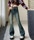 レトロ セミフレアデニムパンツレディース ジーパン ハイウエスト ヴィンテージパンツ 美脚脚長 ブーツカットデニム カジュアル 着やせ フロントラインロングパンツ 80SHUT-003