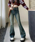 レトロ セミフレアデニムパンツレディース ジーパン ハイウエスト ヴィンテージパンツ 美脚脚長 ブーツカットデニム カジュアル 着やせ フロントラインロングパンツ 80SHUT-003