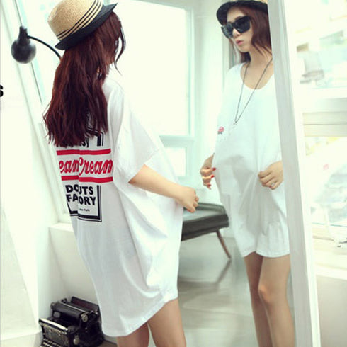 チュニックロンT 半袖 ロングtシャツ夏 ゆったり ラウンドネック ロゴTシャツ レディース 無地カットソー プルオーバー 体型カバー 着やせチュニックワンピ韓国 80TAOYIN-001