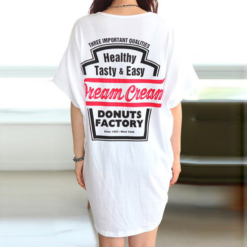 チュニックロンT 半袖 ロングtシャツ夏 ゆったり ラウンドネック ロゴTシャツ レディース 無地カットソー プルオーバー 体型カバー 着やせチュニックワンピ韓国 80TAOYIN-001